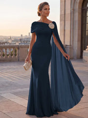 Mother of the Bride Sheath One Shoulder Rhinestone Sweep Train Chiffon Corset Dress