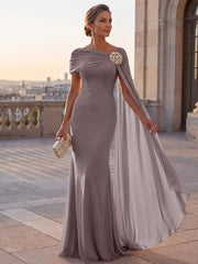 Mother of the Bride Sheath One Shoulder Rhinestone Sweep Train Chiffon Corset Dress