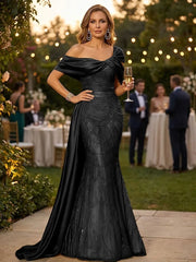 Grace giving Sheath Off the Shoulder Beading Floor Length Silk like Satin Corset Mother of the Bride Dress