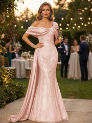 Grace giving Sheath Off the Shoulder Beading Floor Length Silk like Satin Corset Mother of the Bride Dress
