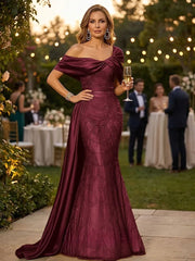 Grace giving Sheath Off the Shoulder Beading Floor Length Silk like Satin Corset Mother of the Bride Dress