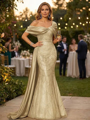 Grace giving Sheath Off the Shoulder Beading Floor Length Silk like Satin Corset Mother of the Bride Dress