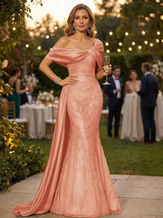 Grace giving Sheath Off the Shoulder Beading Floor Length Silk like Satin Corset Mother of the Bride Dress