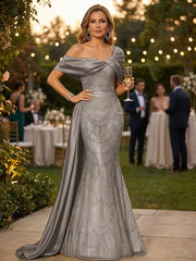 Grace giving Sheath Off the Shoulder Beading Floor Length Silk like Satin Corset Mother of the Bride Dress