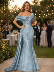 Grace giving Sheath Off the Shoulder Beading Floor Length Silk like Satin Corset Mother of the Bride Dress