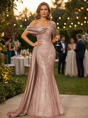 Grace giving Sheath Off the Shoulder Beading Floor Length Silk like Satin Corset Mother of the Bride Dress