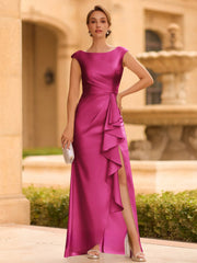 Regal Sheath Scoop Ruffles Floor Length Mother of the Bride Dress