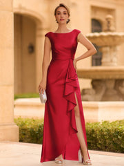Regal Sheath Scoop Ruffles Floor Length Mother of the Bride Dress