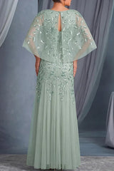 Elegant Sheath Scoop Neck Appliques Lace Floor Length Tulle Mother of the Bride Dress