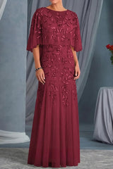 Elegant Sheath Scoop Neck Appliques Lace Floor Length Tulle Mother of the Bride Dress