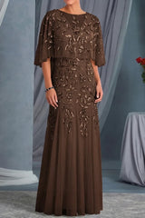 Elegant Sheath Scoop Neck Appliques Lace Floor Length Tulle Mother of the Bride Dress