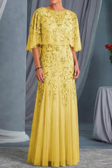 Elegant Sheath Scoop Neck Appliques Lace Floor Length Tulle Mother of the Bride Dress
