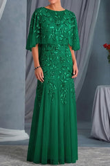 Elegant Sheath Scoop Neck Appliques Lace Floor Length Tulle Mother of the Bride Dress
