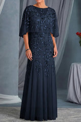 Elegant Sheath Scoop Neck Appliques Lace Floor Length Tulle Mother of the Bride Dress