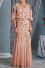 Elegant Sheath Scoop Neck Appliques Lace Floor Length Tulle Mother of the Bride Dress