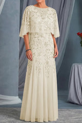 Elegant Sheath Scoop Neck Appliques Lace Floor Length Tulle Mother of the Bride Dress
