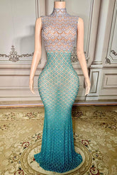 Diamonds Illusion High Neck Sleeveless Natural Straight Prom Dress-Babyonlines