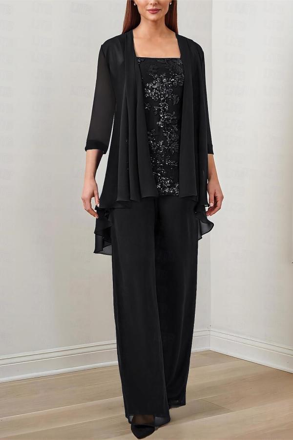 Elegant Chiffon Long Sleeve Mother Of The Bride Jumpsuit with Jacket Babyonlines