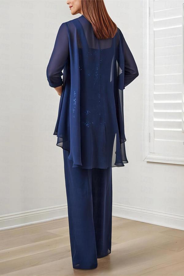 Elegant Chiffon Long Sleeve Mother Of The Bride Jumpsuit with Jacket Babyonlines