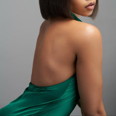 Elegant Emerald Green Sleeveless High Neck Mermaid Prom Dress with Split