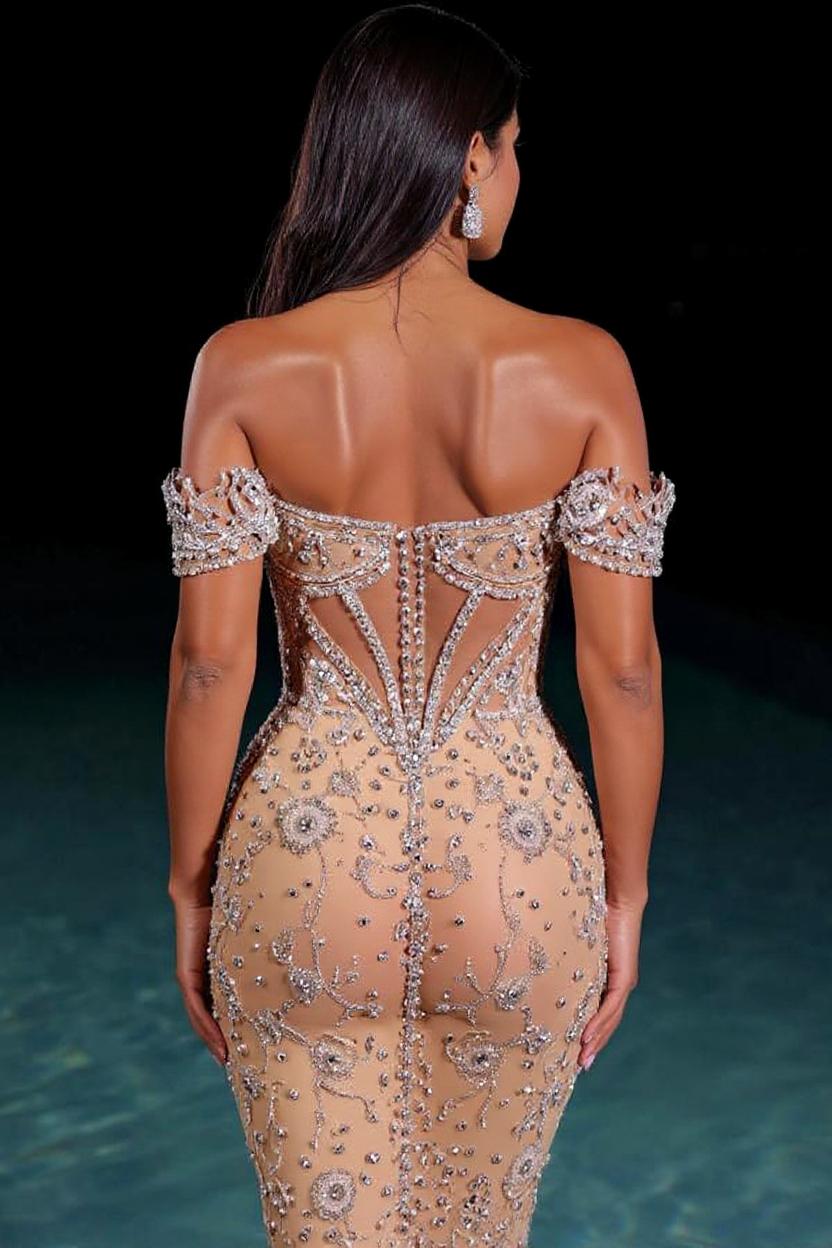 Long Mermaid Off-the-Shoulder Sequin Beaded Formal Evening Dresses