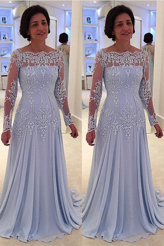 Ice Blue Chiffon Lace Long Sleeve Mother Of The Bride Dresses Babyonlines
