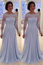 Ice Blue Chiffon Lace Long Sleeve Mother Of The Bride Dresses Babyonlines