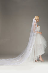 Lace Edge One Tier Tulle Cathedral Length Wedding Veil