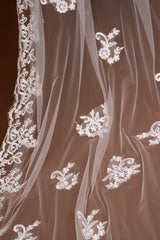 Lace Edge One Tier Tulle Cathedral Length Wedding Veil