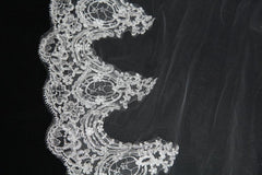Lace Edge One Tier Tulle Cathedral Length Wedding Veil with Blusher