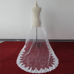 Lace Edge One Tier Tulle Cathedral Length Wedding Veil with Blusher