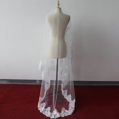 Lace Edge One Tier Tulle Cathedral Length Wedding Veil with Blusher