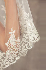 Lace Edge One Tier Tulle Long Wedding Veil with Blusher