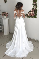 Long A-Line Long Sleeve Wedding Dress with Chiffon Lace and Slit
