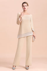 Long Sleeve Champagne Chiffon Mother Of The Bride Jumpsuit Babyonlines
