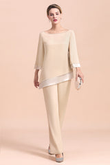 Long Sleeve Champagne Chiffon Mother Of The Bride Jumpsuit Babyonlines