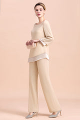 Long Sleeve Champagne Chiffon Mother Of The Bride Jumpsuit Babyonlines