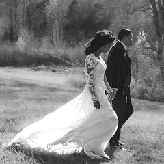 Long Sleeve V-neck Lace Up Back Chiffon Lace Wedding Dress