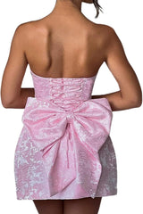 Modest Strapless Satin  A Line Short Homecoming Dress with Bow