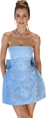 Modest Strapless Satin  A Line Short Homecoming Dress with Bow