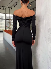 Off-The-Shoulder Sweetheart Mermaid Long Sleeves Evening Dress with Front Split