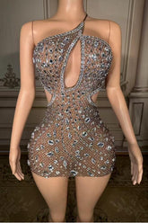 One-Shoulder Short Sleeveless Natural Diamonds Prom Dress-babyonlines