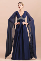Poet Dark Navy V Neck ChiffonA-line Mother Of The Bride Dresses Babyonlines