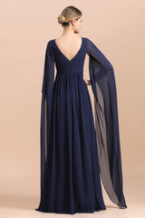 Poet Dark Navy V Neck ChiffonA-line Mother Of The Bride Dresses Babyonlines