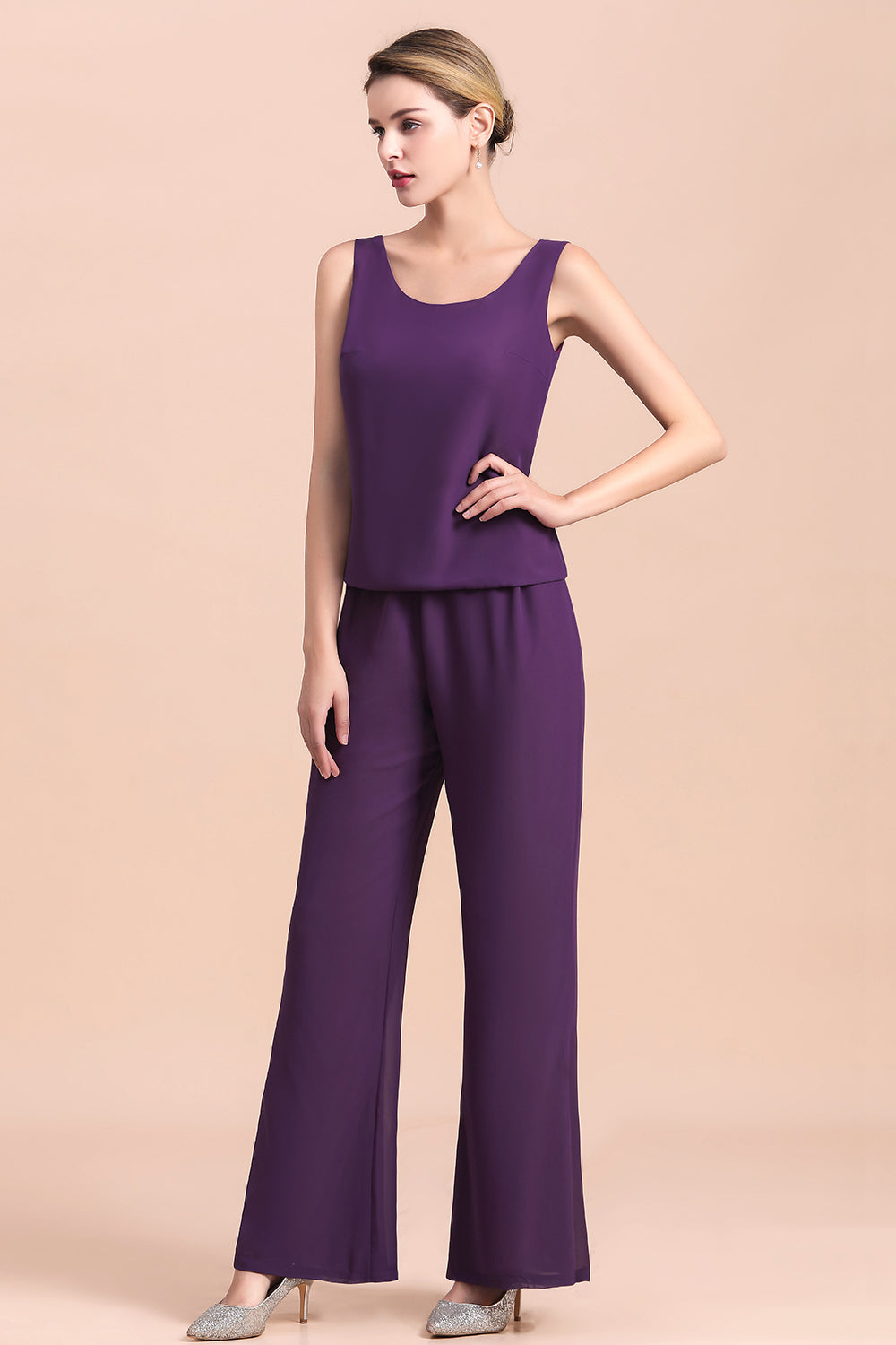 Purple Chiffon Mother Of The Bride Jumpsuit with Jacket Babyonlines