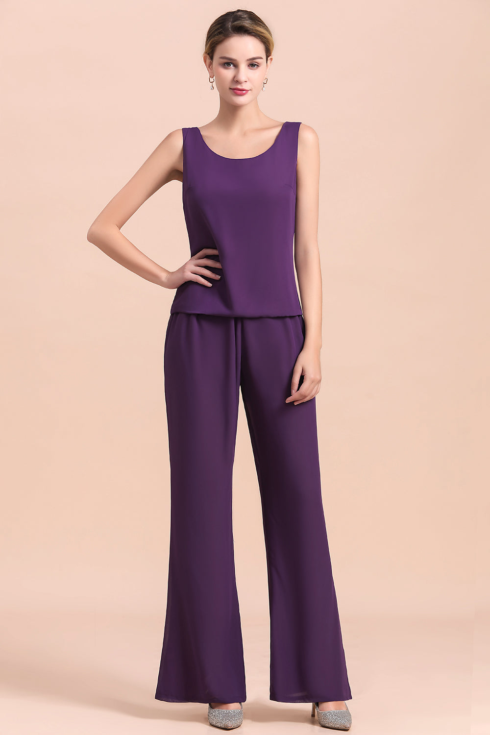 Purple Chiffon Mother Of The Bride Jumpsuit with Jacket Babyonlines