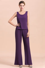 Purple Chiffon Mother Of The Bride Jumpsuit with Jacket Babyonlines