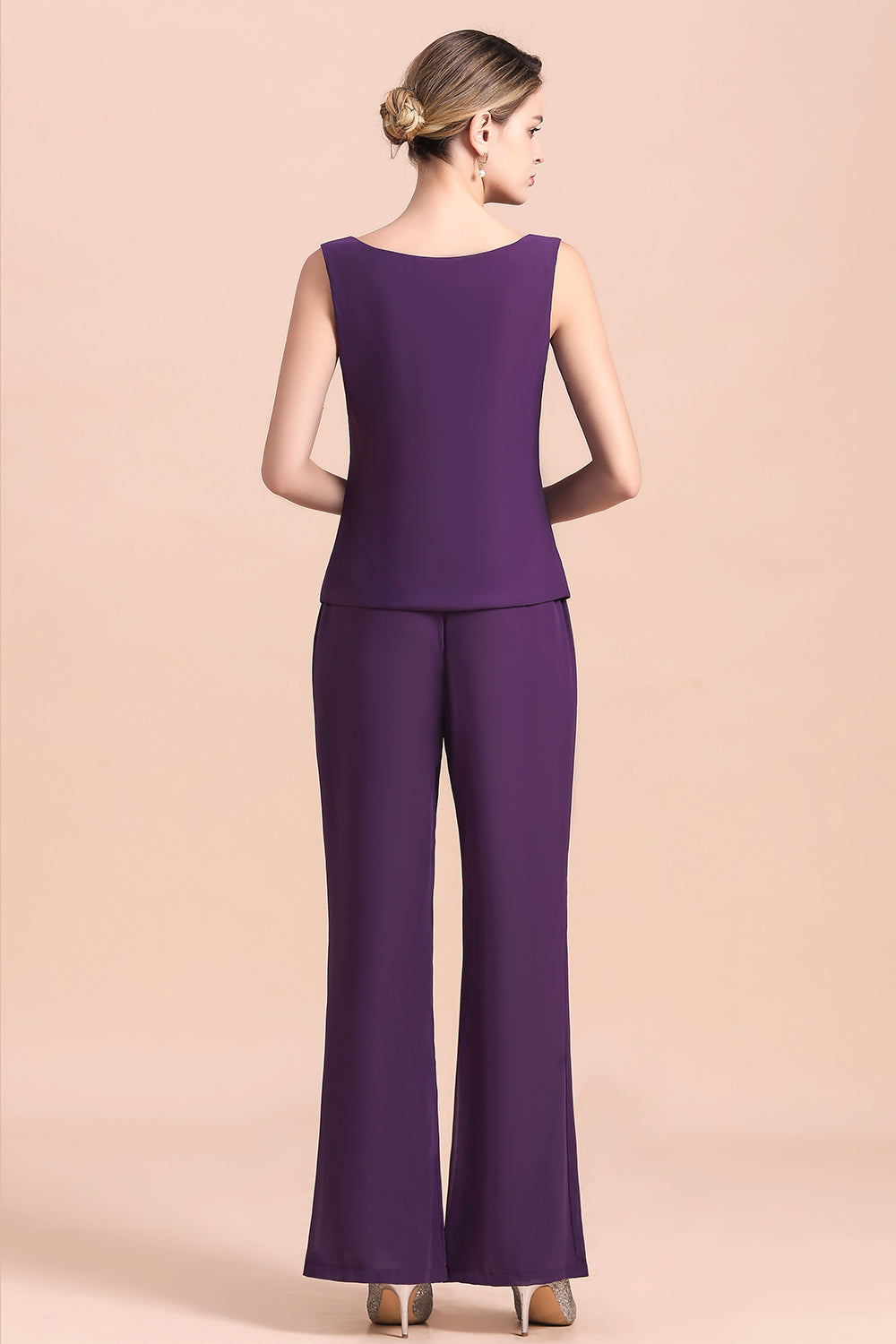 Purple Chiffon Mother Of The Bride Jumpsuit with Jacket Babyonlines