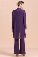 Purple Chiffon Mother Of The Bride Jumpsuit with Jacket Babyonlines