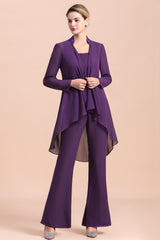 Purple Chiffon Mother Of The Bride Jumpsuit with Jacket Babyonlines